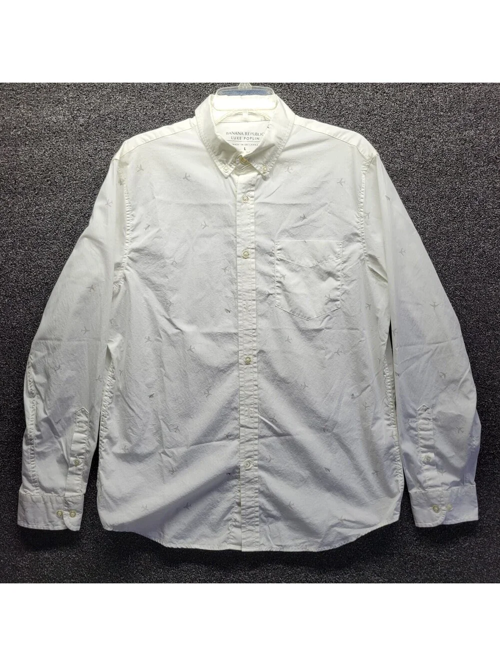 Banana Republic Shirt Men's Sz L Button Up Luxe Poplin Paper Plane Slim Cotton